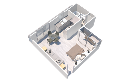 Floor plan for studio, 1 bath, 390 sqft